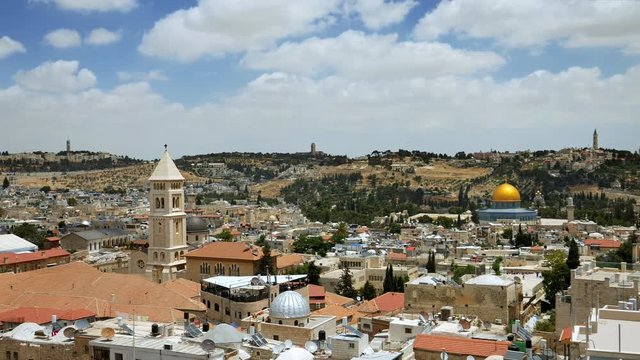 Jerusalem panoramic aerial view. Jerusalem is most sacred place for religious people christians muslims and jews. It's most touristic place on the planet as well.