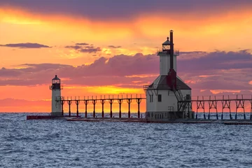 Fototapete Leuchtturm St. Joseph Sonnenuntergang - St. Joseph, Michigan Leuchttürme am Lake Michigan