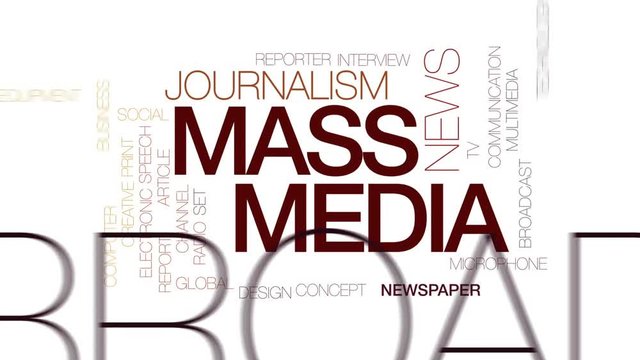 Mass media animated word cloud, text design animation. Kinetic typography.