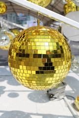 golden ball used to decorate Christmas and New Year.