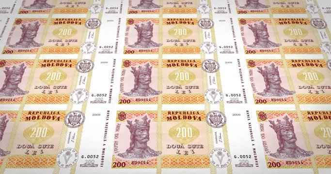 Banknotes of two hundred moldovan lei of Moldova, cash money, loop