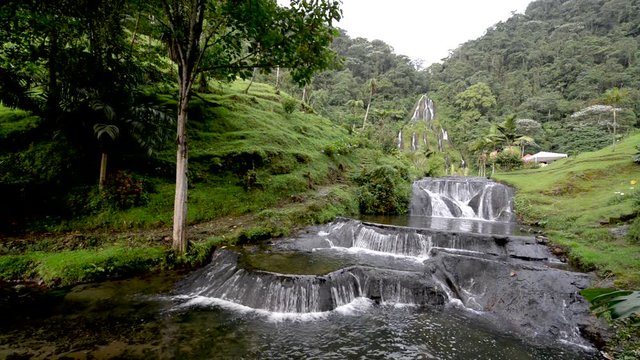 Waterfall at the hot springs of Santa Rosa de Cabal, Colombia