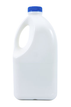 Bottle of milk isolated on white background.Plastic bottle milk with blue cap isolated