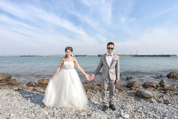 Fototapeta na wymiar Asian couples fashion photography in pre wedding photos.