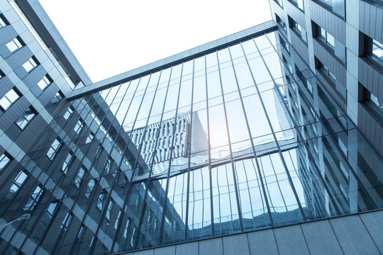 office building blue glass wall detail