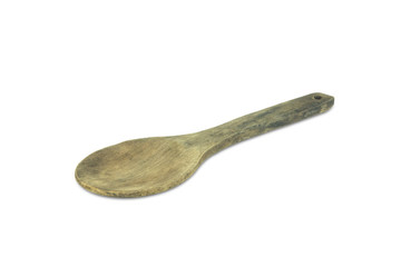 Old wooden spoon on White background