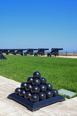 Cannons in Upper Barrakka Gardens with Cannonballs in the foreground, Valletta.