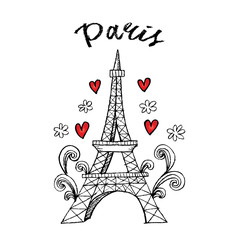 Concept love card with Eiffel tower with floral and heart.