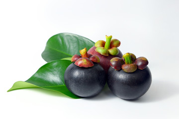 Mangosteens on white background.