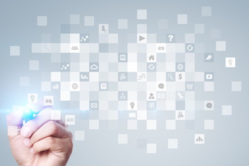 Virtual screen interface with applications icons. APPS. Technology concept.