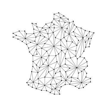France map of polygonal mosaic lines, rays and dots vector illustration.