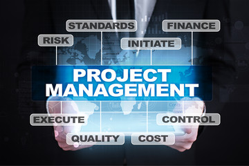 Project management on virtual screen. Business concept.