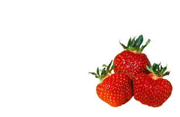 Strawberry ripe three berries, isolate on a white background
