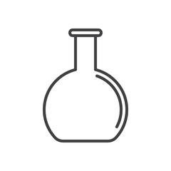 Flat bottom flask, beaker line icon, outline vector sign, linear style pictogram isolated on white. Chemical laboratory glassware symbol, logo illustration. Editable stroke. Pixel perfect graphics
