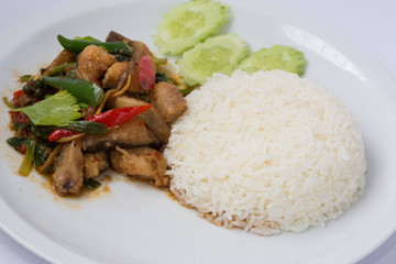 Fried chilly paste with fish serve with rice