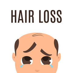 Man suffering from hair loss. Alopecia treatment and transplantation concept. Can be used by clinics and diagnostic centers. Isolated vector illustration.