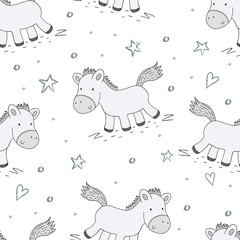 Cute seamless pattern with funny pony. vector illustration