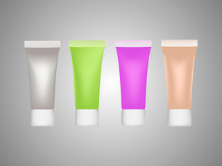 Cream gel tube beige, purple, pearl, green isolates