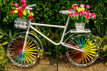Fototapeta na wymiar bike standing on the garden