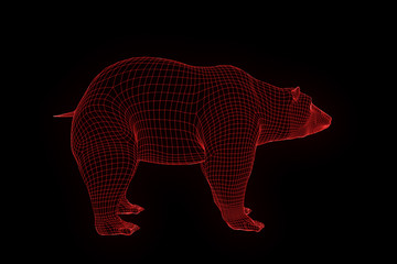 Bear in Hologram Wireframe Style. Nice 3D Rendering
