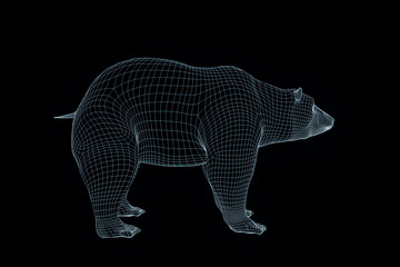 Bear in Hologram Wireframe Style. Nice 3D Rendering
