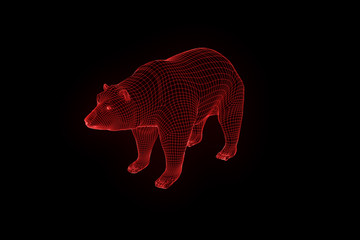 Bear in Hologram Wireframe Style. Nice 3D Rendering
