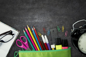 New school supplies on the blackboard