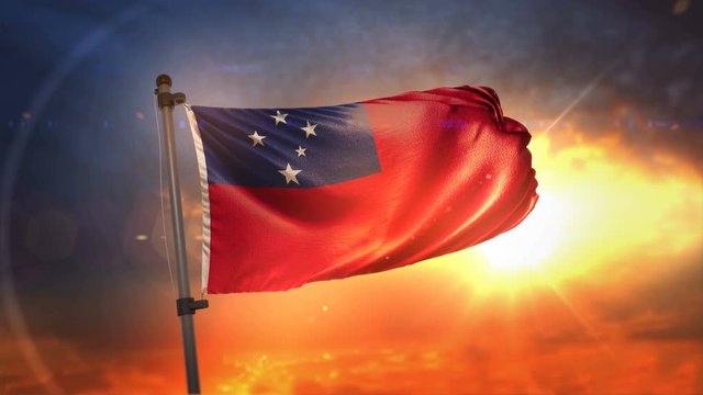 Samoa Flag Backlit At Beautiful Sunrise Loop Slow Motion 4K