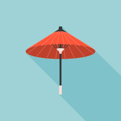 Retro Paper umbrella in asian, flat design vector with long shadow