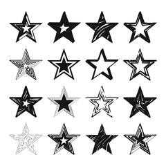 vector set of sixteen black grunge stars