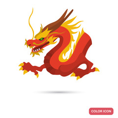 Chinese red dragon color flat icon for web and mobile design
