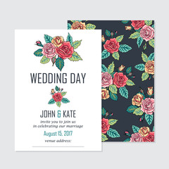 vector wedding invitation card with roses decoration