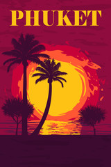 vector illustration of sunset over the ocean on Phuket island