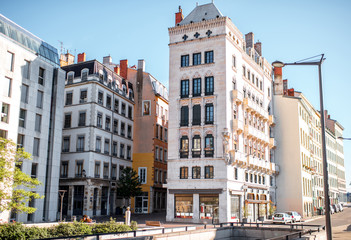 Fototapeta na wymiar Beautiful residential buildings in the old town of Lyon city