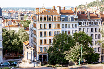 Fototapeta na wymiar Beautiful cityscape view with residential buildings in Lyon city, France