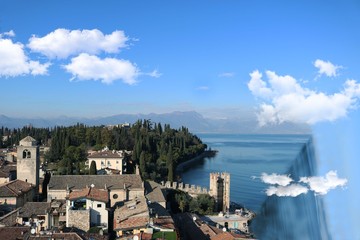 Fototapeta na wymiar Sirmione, Lago di Garda Italy landscape graphic design