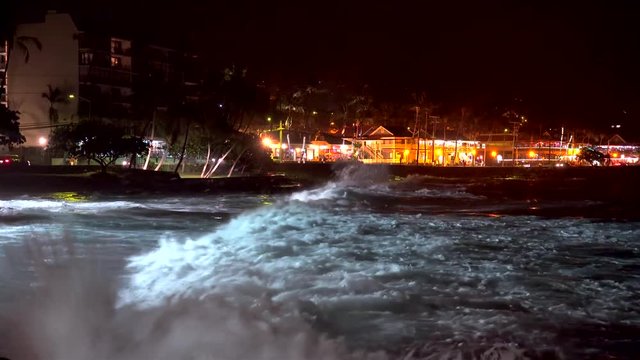 Seafront of Kailua-Kona at night.  Big Island, Hawaii, USA 