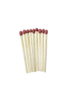 Nine matchsticks in the row isolated on white background