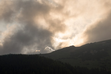 Spectacular sunset in Bucegi mountains, Romania, Bucegi National Park