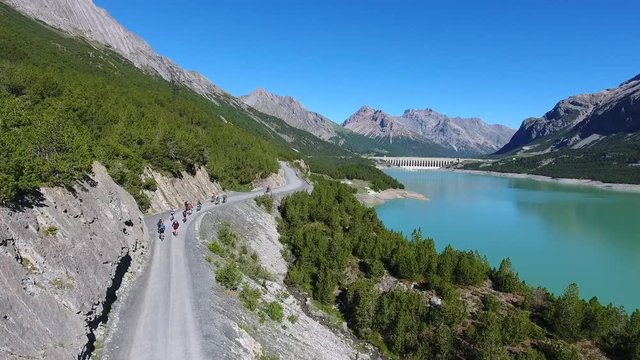 Cyclists in mountain - Valtellina - Aerial view
