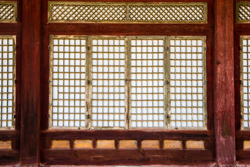 Beautiful traditional door of Changgyeonggung palace. South Korea, Seoul.