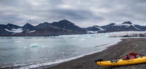 Kayak campsite near glacier front