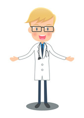 両腕を広げる白衣の医者