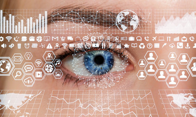 Close-up of woman digital eye 3D rendering