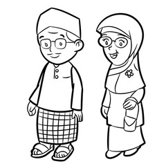  Line Drawing of Adult Malay Cartoon -Character Vector