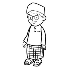  Line Drawing of Adult Malay Man Cartoon -Character Vector