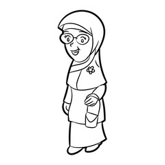  Line Drawing of Adult Malay Woman Cartoon -Character Vector