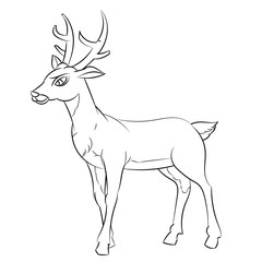 Line Drawing of Deer Cartoon -Simple line Vector