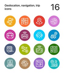 Colorful Geolocation, navigation, trip icons for web and mobile design pack 2