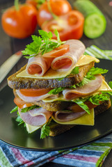 Large sandwich with sausage and cheese